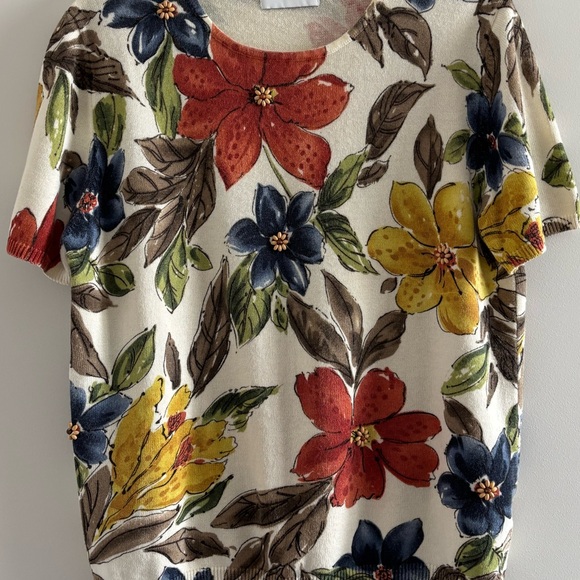 VTG Alfred Dunner Sweater Floral Short Sleeve Beaded Women M Teacher Grandmacore - Picture 10 of 10